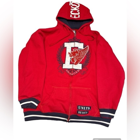 Vintage Ecko Unlimited Red Hoodie with Stitched lettering Size XXL - Picture 1 of 3